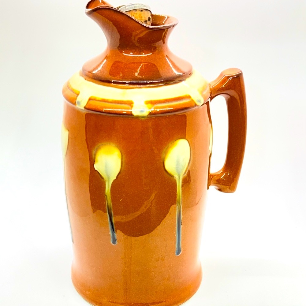 CPC Vintage Art Pottery Drip Glaze Insulated Pitcher Carafe Thermos 10 1/2"
